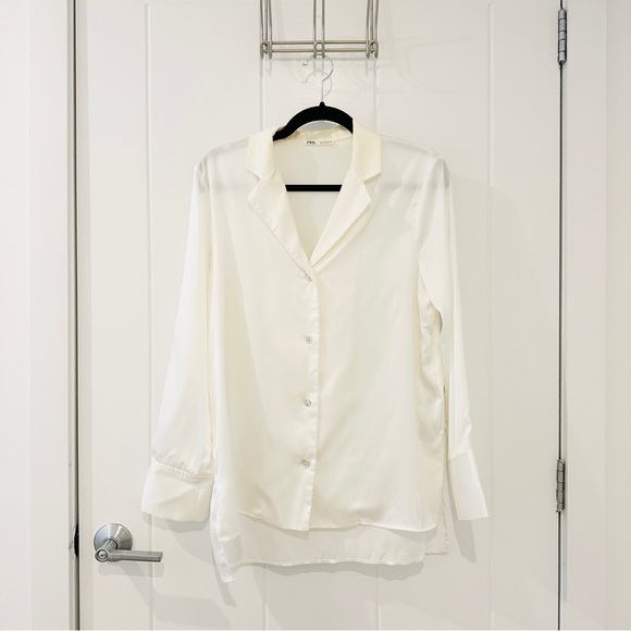 Zara "SATIN EFFECT" Matching Set Shirt and Pants in White (S/M) - Picture 3 of 9